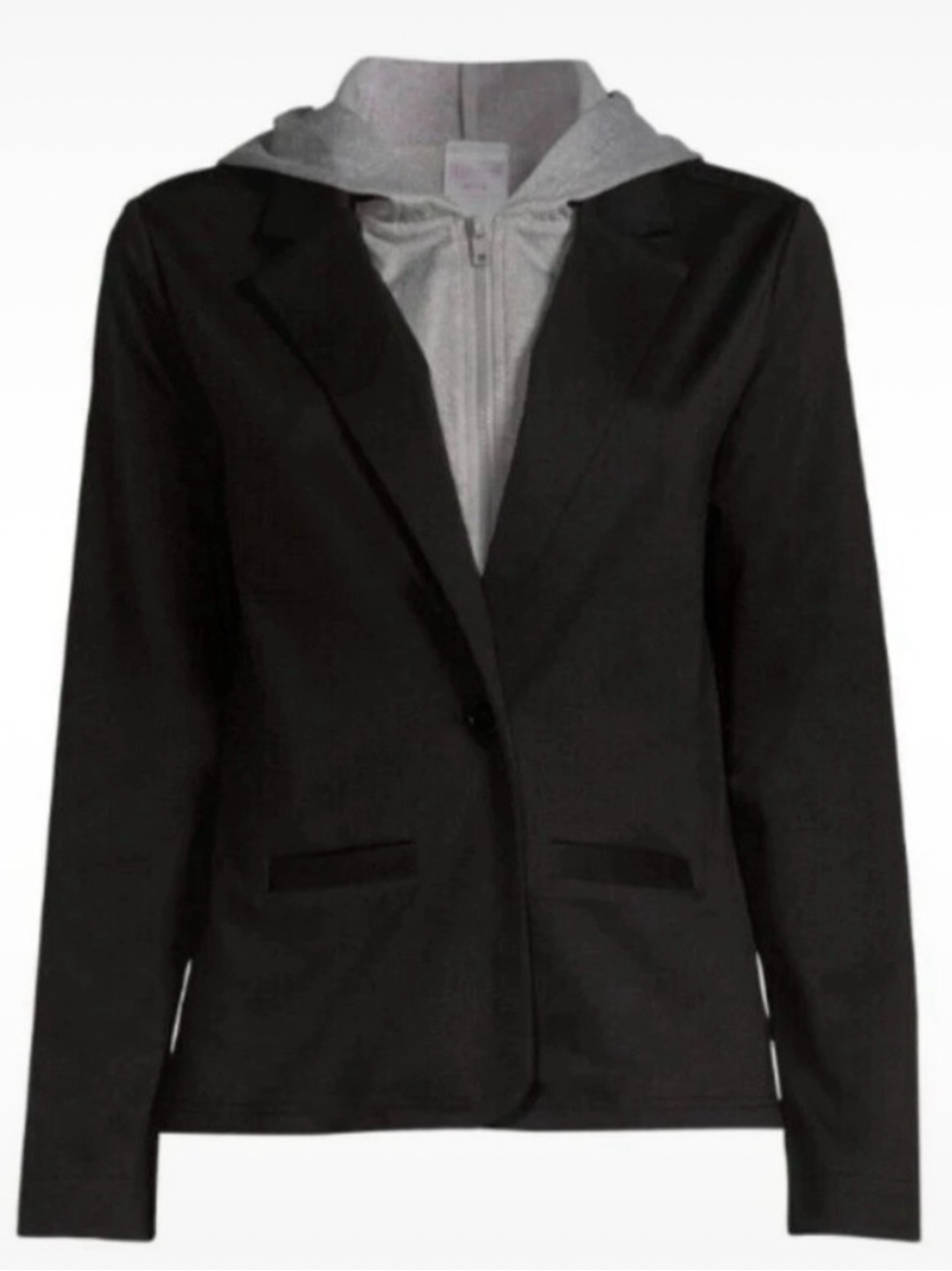 No Boundaries Black Blazer with Gray Hoodie Insert